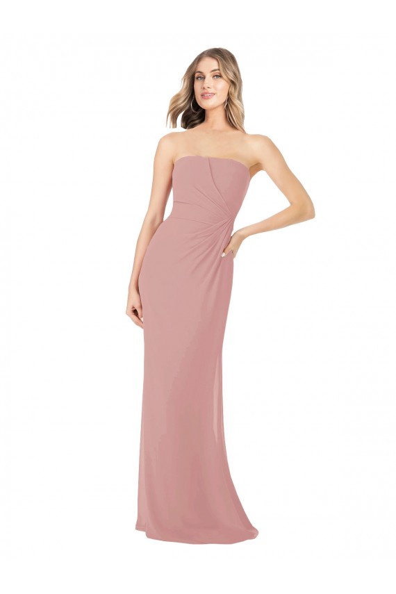 Dusty Pink Soft Chiffon Strapless Long Sleeveless Bridesmaid Dress Norwich