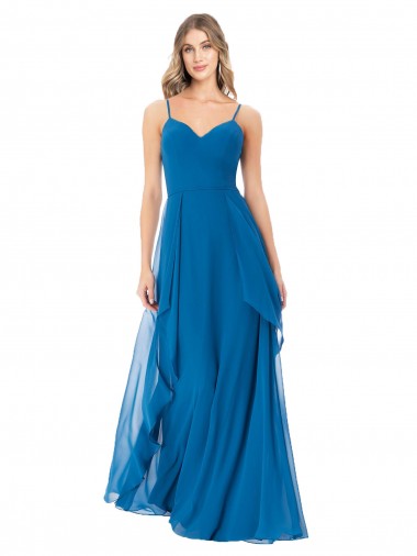 Peacock Blue Soft Chiffon Spaghetti Straps Long Sleeveless Bridesmaid Dress Norwich