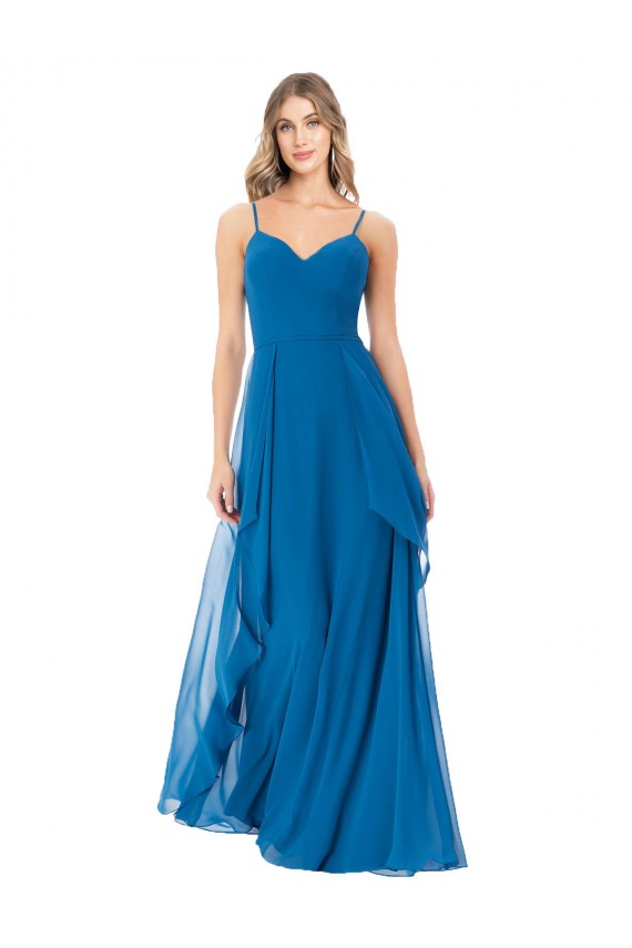 Peacock Blue Soft Chiffon Spaghetti Straps Long Sleeveless Bridesmaid Dress Norwich