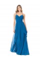Peacock Blue Soft Chiffon Spaghetti Straps Long Sleeveless Bridesmaid Dress Norwich