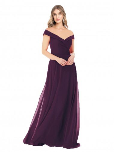 Grape Soft Chiffon Off the Shoulder Long Sleeveless Bridal Party Dress Norwich