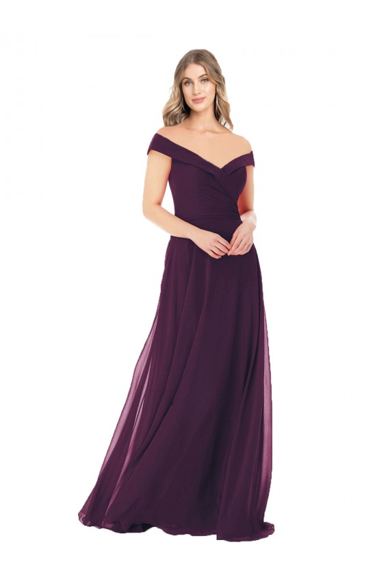Grape Soft Chiffon Off the Shoulder Long Sleeveless Bridal Party Dress Norwich
