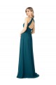 Keyhole Back Windsor Blue Soft Chiffon High Neck Long Sleeveless Bridesmaid Dress Norwich