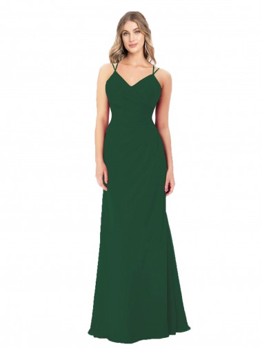 Dark Green Soft Chiffon V-Neck Long Sleeveless Bridesmaid Dress Norwich