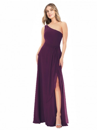 Grape Soft Chiffon One Shoulder Long Sleeveless Formal Dress / Bridesmaid Dress Norwich