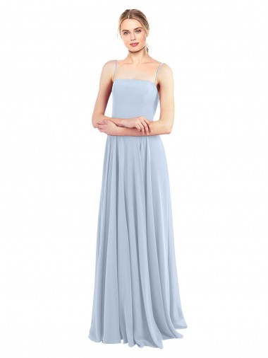 Low Back Light Sky Blue Soft Chiffon Spaghetti Straps Long Sleeveless Bridesmaid Dress Norwich