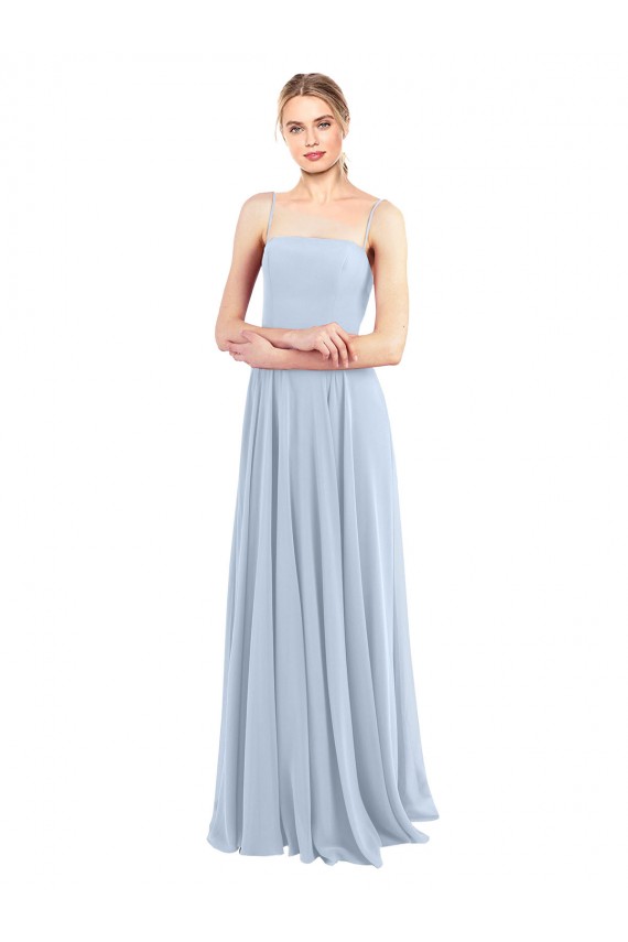Low Back Light Sky Blue Soft Chiffon Spaghetti Straps Long Sleeveless Bridesmaid Dress Norwich