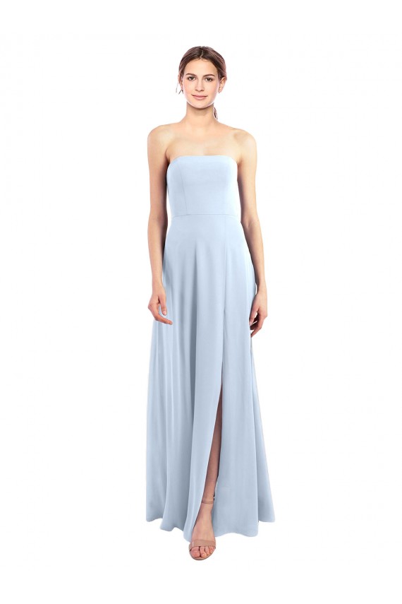 Light Sky Blue Soft Chiffon Strapless Long Sleeveless Bridesmaid Dress Norwich