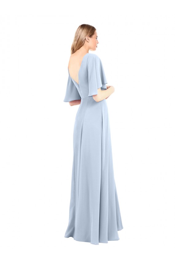 V-Back Light Sky Blue Chiffon V-Neck Long Flutter Sleeves Bridesmaid Dress / Evening Dress Norwich
