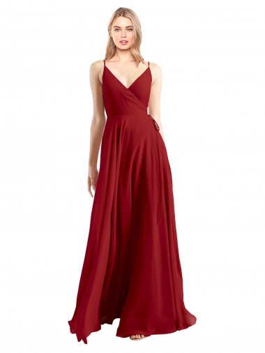 V-Back Red Luxe Chiffon Spaghetti Straps Long Sleeveless Bridesmaid Dress Norwich