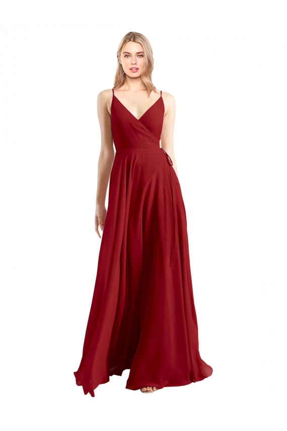 V-Back Red Luxe Chiffon Spaghetti Straps Long Sleeveless Bridesmaid Dress Norwich