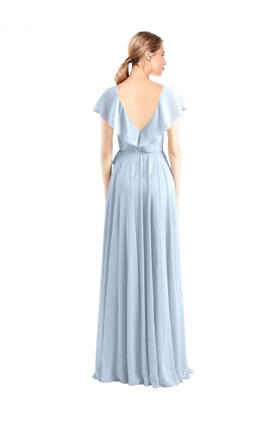 V-Back Royal Blue Soft Chiffon V-Neck Long Flutter Sleeves Bridesmaid Dress Norwich