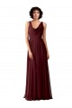 V-Back Burgundy Gold Soft Chiffon Cowl Neck Long Sleeveless Bridesmaid Dress Norwich