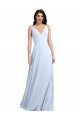 V-Back Light Sky Blue Soft Chiffon V-Neck Long Sleeveless Evening Dress / Bridesmaid Dress Norwich