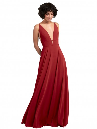 V-Back Red Lxue Chiffon V-Neck Long Sleeveless Bridesmaid Dress Norwich