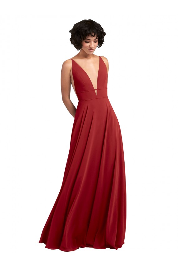 V-Back Red Lxue Chiffon V-Neck Long Sleeveless Bridesmaid Dress Norwich