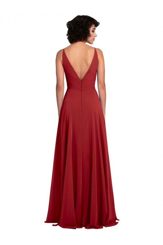 V-Back Red Lxue Chiffon V-Neck Long Sleeveless Bridesmaid Dress Norwich