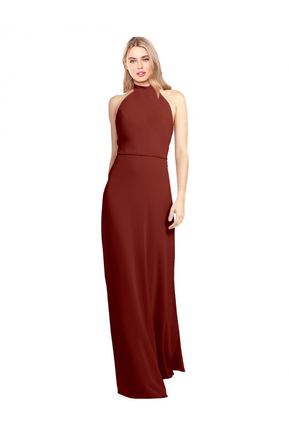 Open Back Soft Chiffon Halter Neck Long Sleeveless Prom Dress / Bridesmaid Dress Norwich