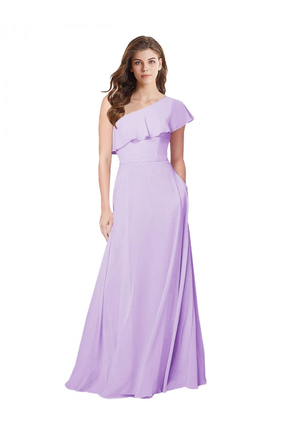Lilac Soft Chiffon One Shoulder Long Sleeveless Bridesmaid Dress Norwich