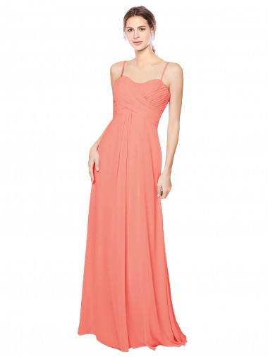 Open Back Coral Soft Chiffon Spaghetti Straps Long Sleeveless Bridesmaid Dress Norwich