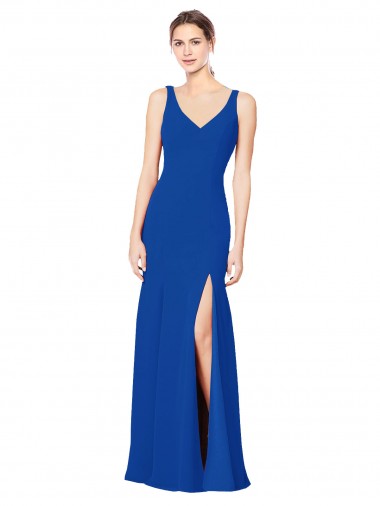 Low Back Royal Blue Chiffon Sweetheart Long Sleeveless Bridesmaid Dress / Evening Dress Norwich