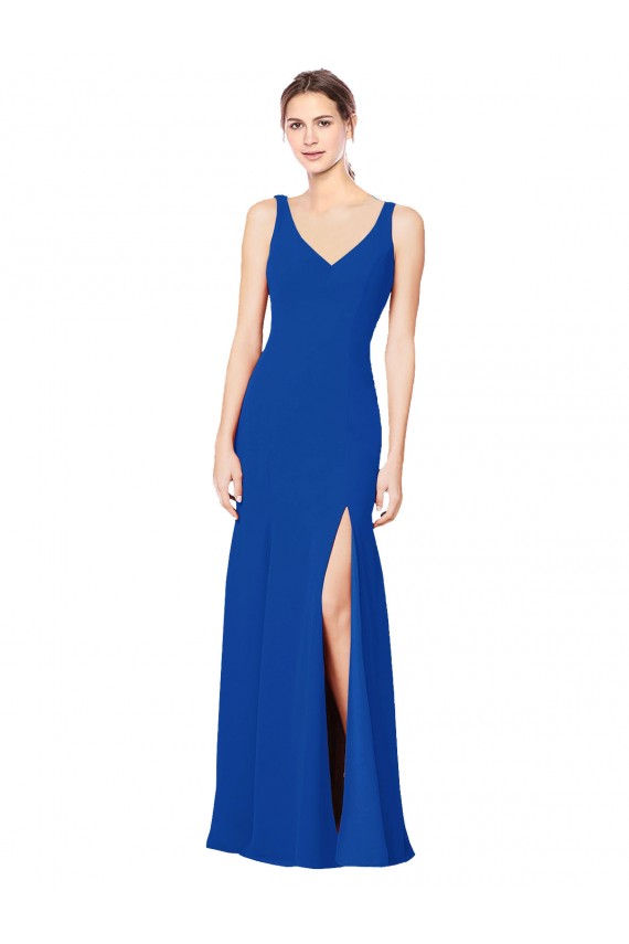Low Back Royal Blue Chiffon Sweetheart Long Sleeveless Bridesmaid Dress / Evening Dress Norwich