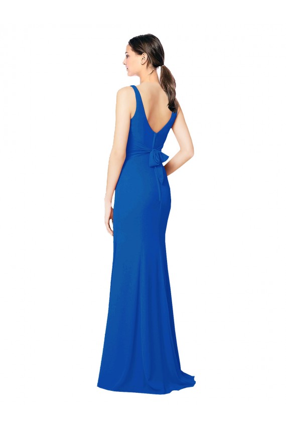 Low Back Royal Blue Chiffon Sweetheart Long Sleeveless Bridesmaid Dress / Evening Dress Norwich