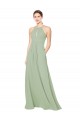 Keyhole Back Smoke Green Soft Chiffon Halter Neck Long Sleeveless Bridesmaid Dress Norwich