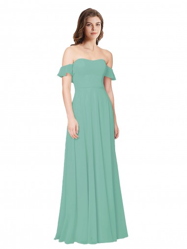 Open Back Soft Chiffon Off the Shoulder Long Flounce Sleeves Bridesmaid Dress Norwich