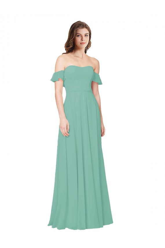 Open Back Soft Chiffon Off the Shoulder Long Flounce Sleeves Bridesmaid Dress Norwich