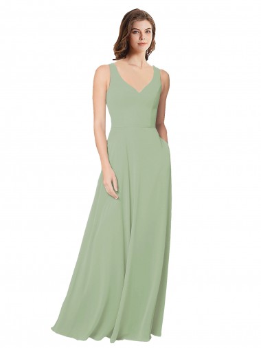 Open Back Smoke Green Soft Chiffon Sweetheart Long Sleeveless Formal Dress / Bridesmaid Dress Norwich