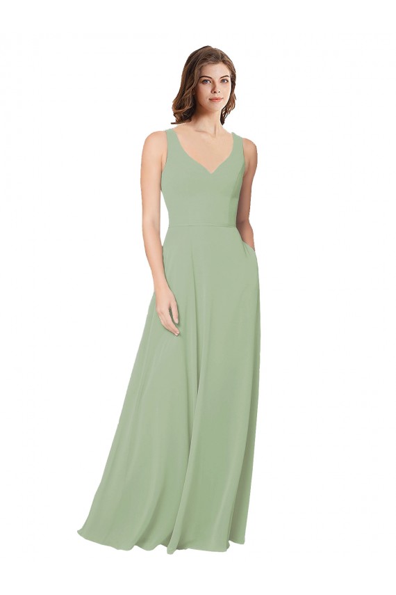 Open Back Smoke Green Soft Chiffon Sweetheart Long Sleeveless Formal Dress / Bridesmaid Dress Norwich