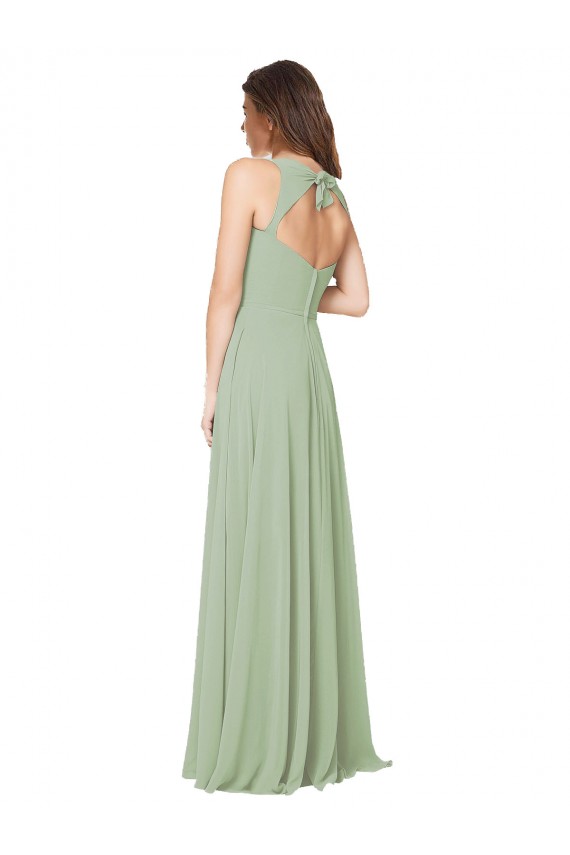 Open Back Smoke Green Soft Chiffon Sweetheart Long Sleeveless Formal Dress / Bridesmaid Dress Norwich