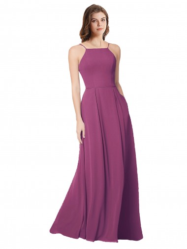 Open Back Wild Berry Soft Chiffon Strapless Long Sleeveless Bridesmaid Dress Norwich