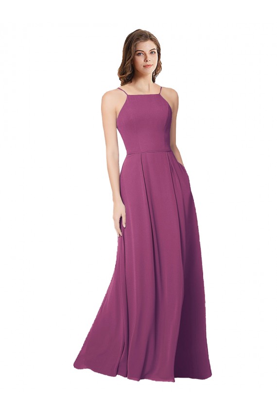 Open Back Wild Berry Soft Chiffon Strapless Long Sleeveless Bridesmaid Dress Norwich