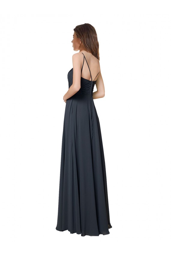 Open Back Watermelon Soft Chiffon V-Neck Long Sleeveless Bridesmaid Dress Norwich