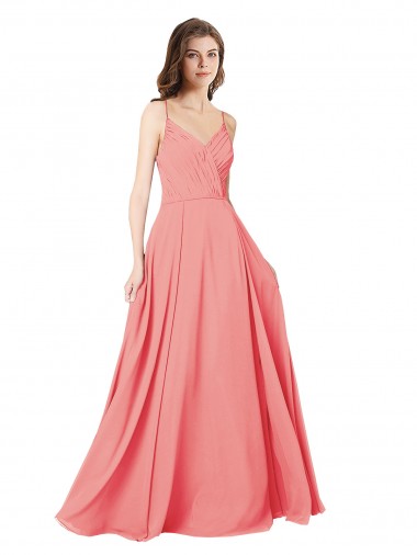 Open Back Watermelon Soft Chiffon V-Neck Long Sleeveless Bridesmaid Dress Norwich