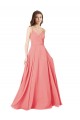 Open Back Watermelon Soft Chiffon V-Neck Long Sleeveless Bridesmaid Dress Norwich