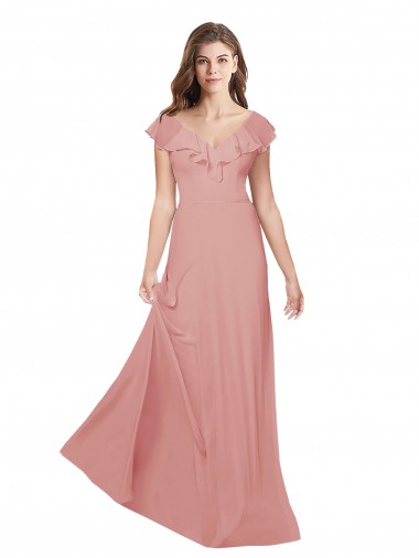 Open Back Chiffon V-Neck Long Flutter Sleeves Bridesmaid Dress / Evening Dress Norwich