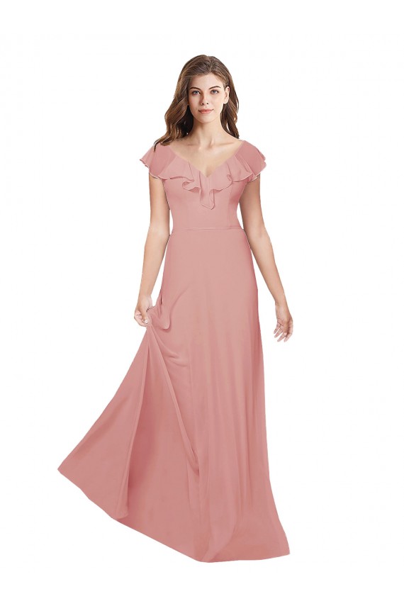 Open Back Chiffon V-Neck Long Flutter Sleeves Bridesmaid Dress / Evening Dress Norwich