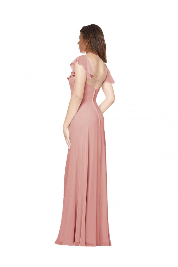 Open Back Chiffon V-Neck Long Flutter Sleeves Bridesmaid Dress / Evening Dress Norwich