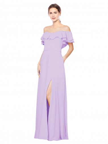 Low Back Lilac Soft Chiffon Off the Shoulder Long Sleeveless Bridesmaid Dress Norwich
