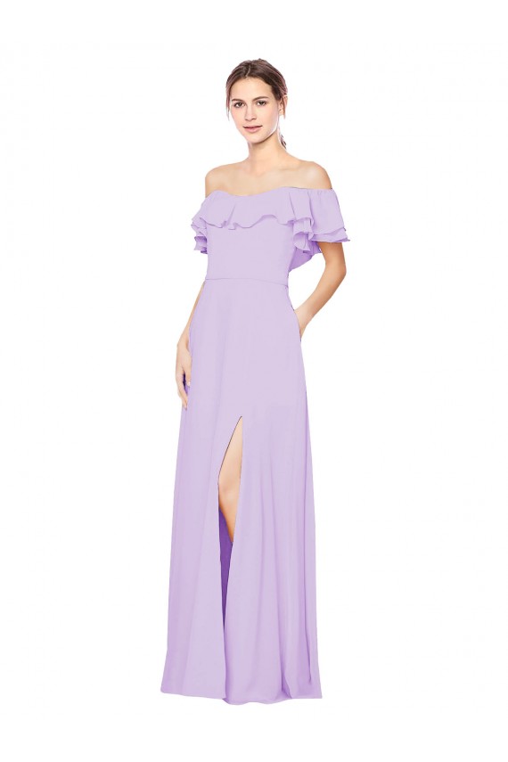 Low Back Lilac Soft Chiffon Off the Shoulder Long Sleeveless Bridesmaid Dress Norwich