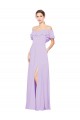 Low Back Lilac Soft Chiffon Off the Shoulder Long Sleeveless Bridesmaid Dress Norwich