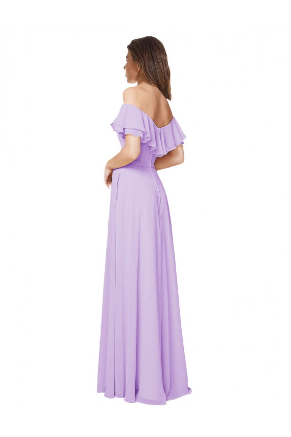 Low Back Lilac Soft Chiffon Off the Shoulder Long Sleeveless Bridesmaid Dress Norwich