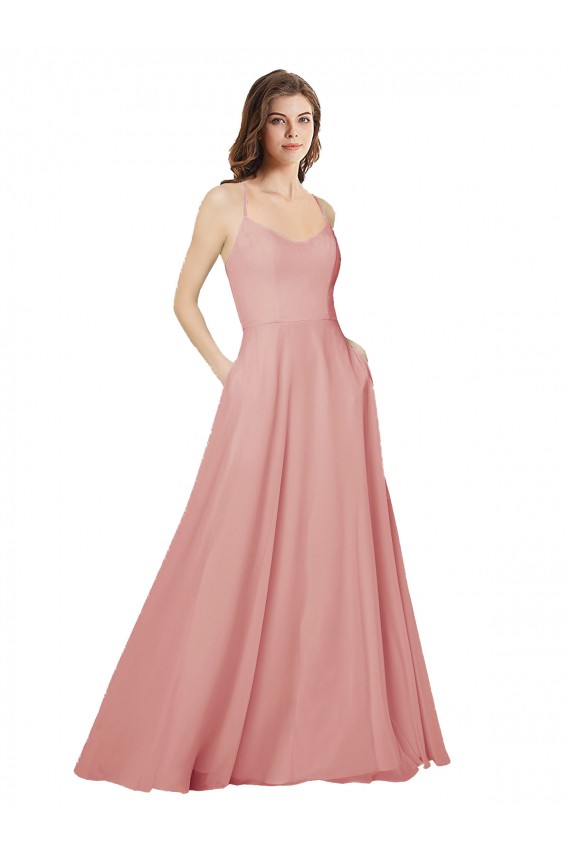 Open Back Bliss Pink Soft Chiffon Strapless Long Sleeveless Bridesmaid Dress Norwich