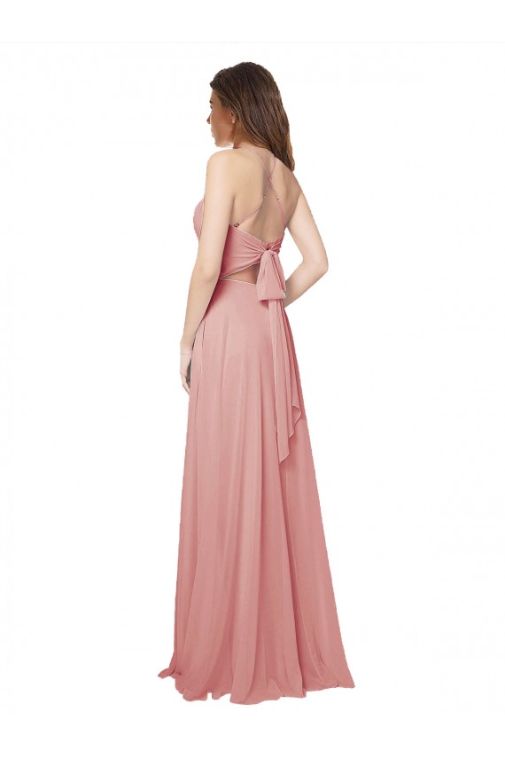 Open Back Bliss Pink Soft Chiffon Strapless Long Sleeveless Bridesmaid Dress Norwich
