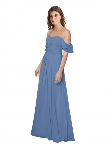 Open Back Soft Chiffon Off the Shoulder Long Flutter Sleeves Bridesmaid Dress Norwich