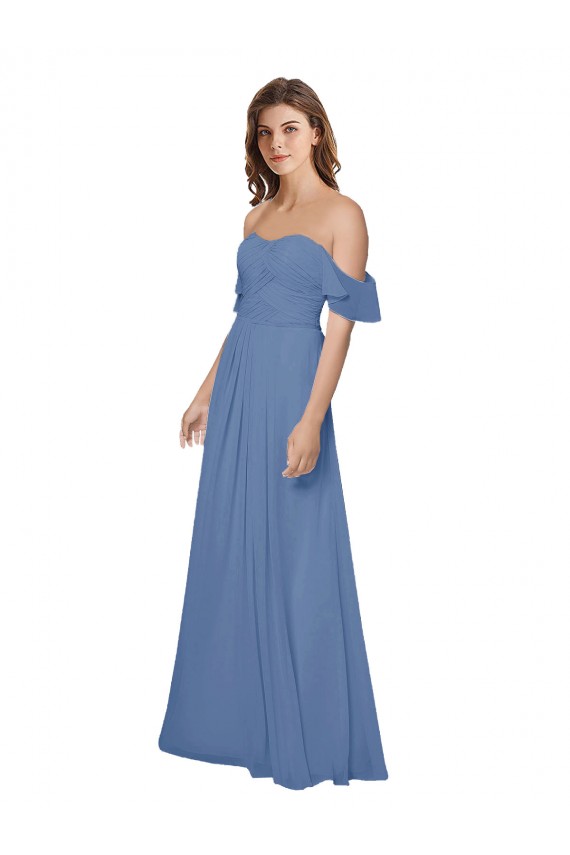 Open Back Soft Chiffon Off the Shoulder Long Flutter Sleeves Bridesmaid Dress Norwich