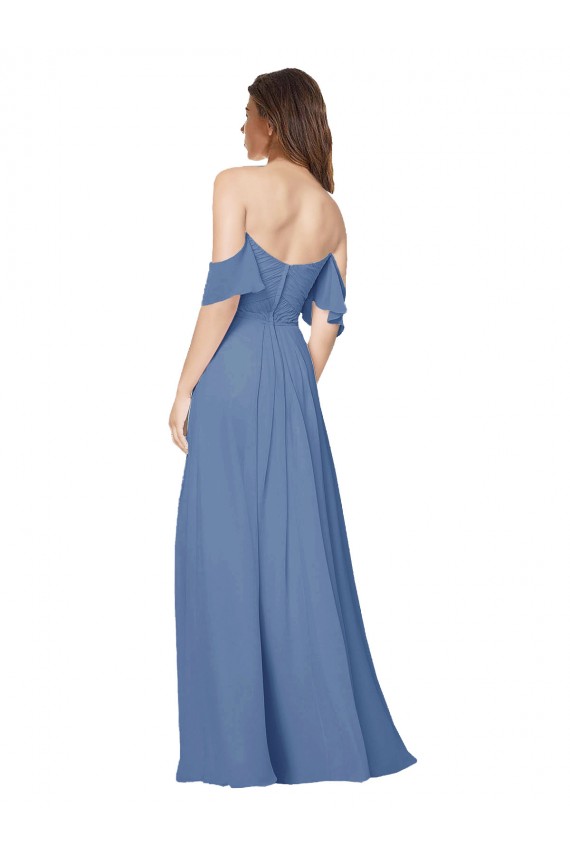 Open Back Soft Chiffon Off the Shoulder Long Flutter Sleeves Bridesmaid Dress Norwich